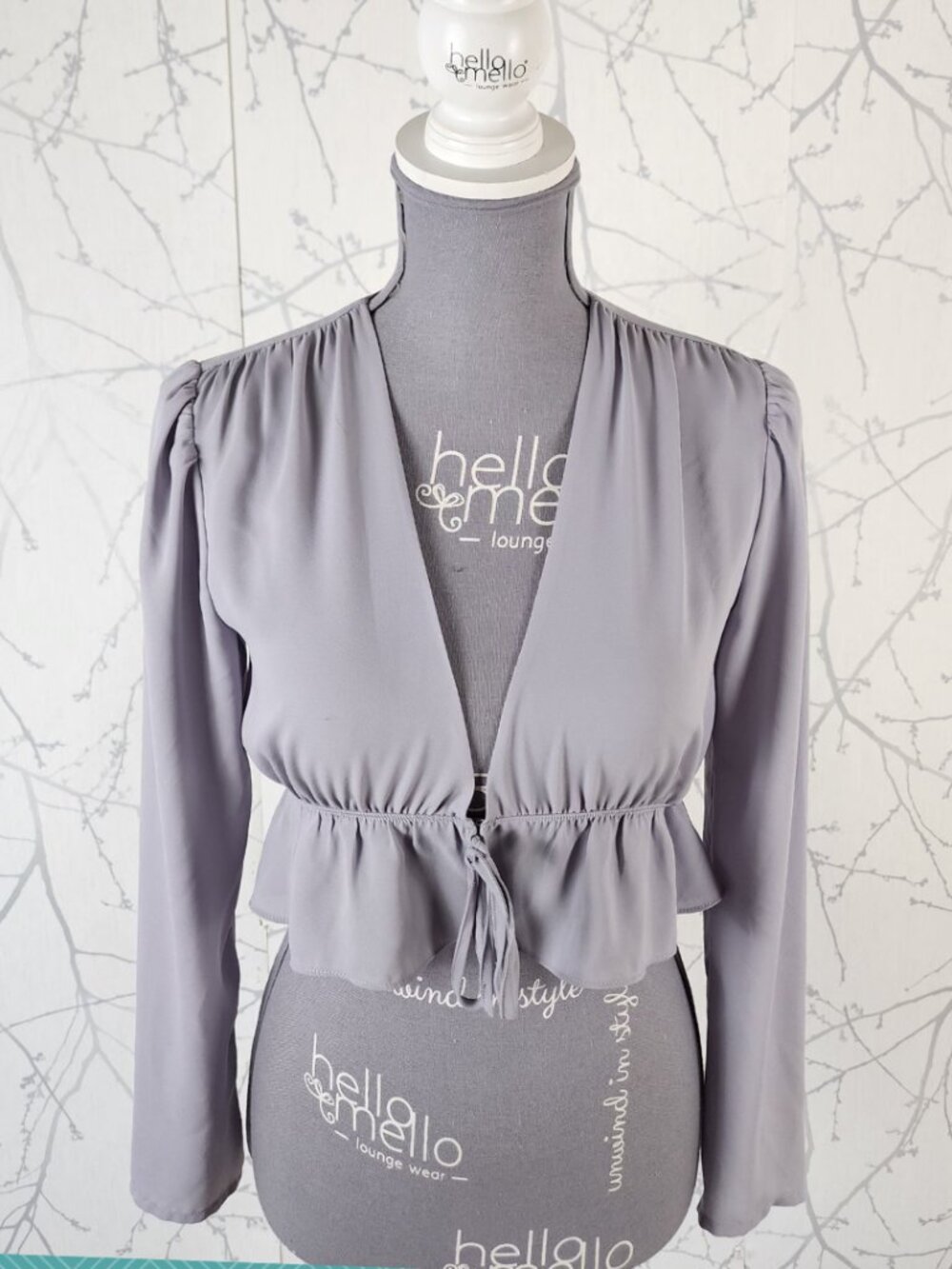 Sunday Best Lavender Tie Front Peplum Cropped Blouse